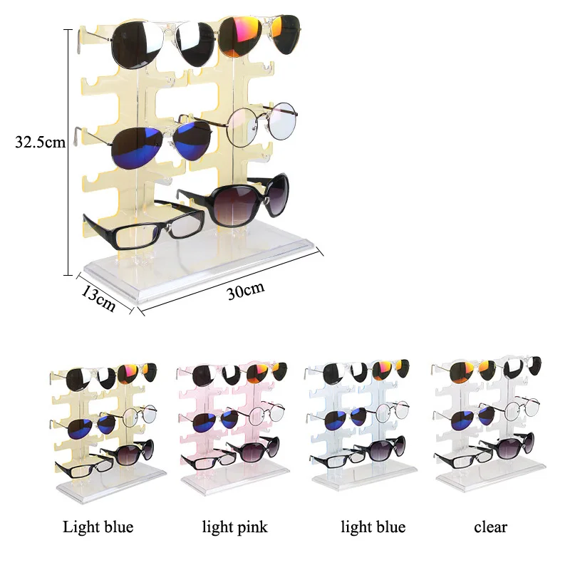 2 Row 10 Pairs Sunglasses Glasses Rack Holder Frame Display Stand Transparent
