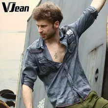 V JEAN Men’s Vintage-Washed Long Sleeve Jean Shirt #2A200