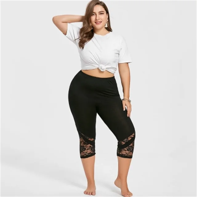 2018 Women's Summer Pants Lace Hook Skinny Stretch Trimmed Leggings Pants Capri Pants Long Leggings Summer Casual wear Plus Size