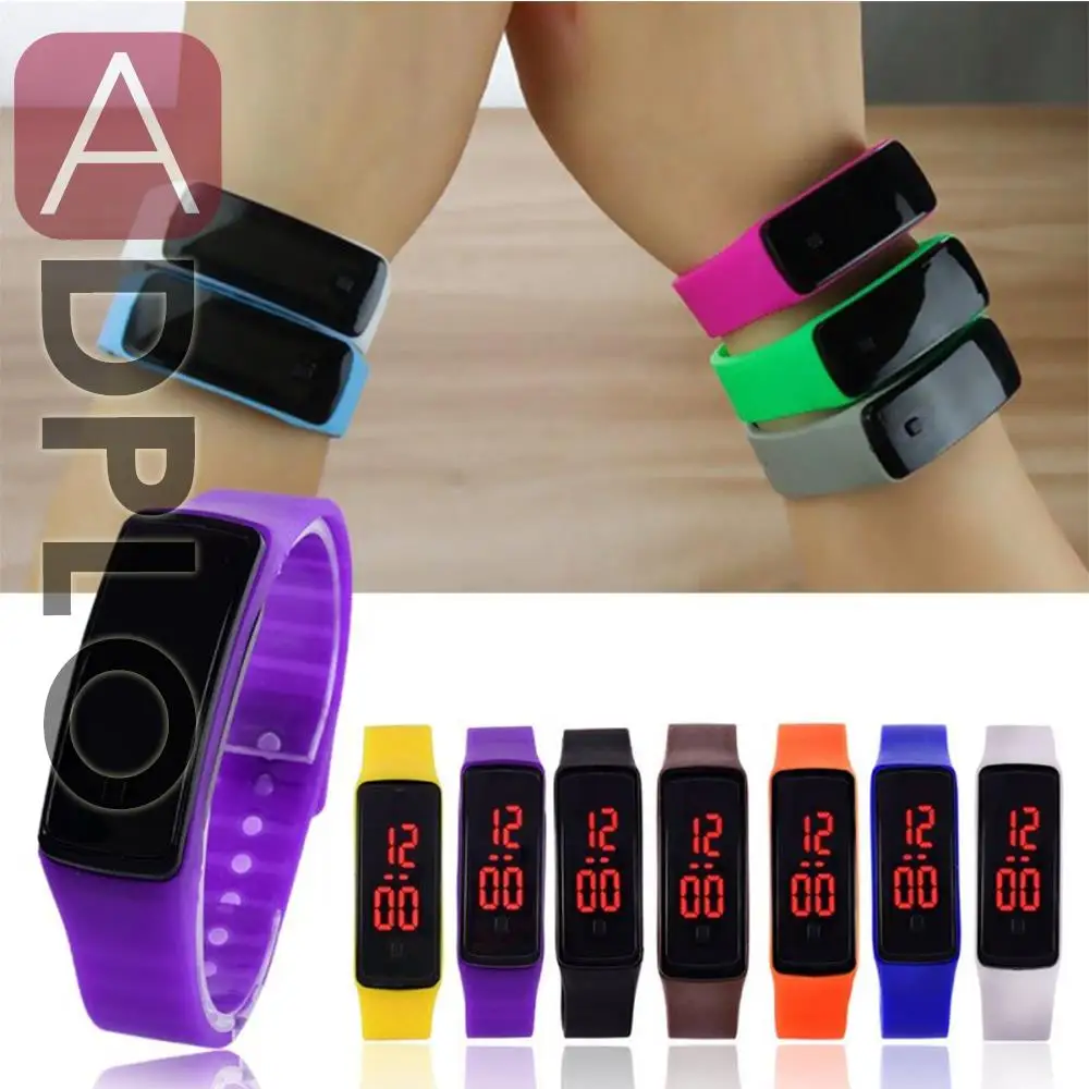 Black White Blue Green Purple Rose Fashion Unisex Waterproof Rubber LED Watch Date Sports Bracelet Digital Wrist Watch