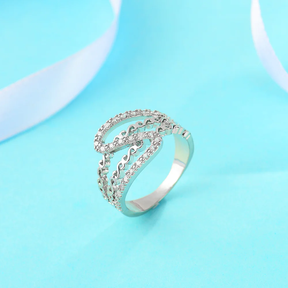 

QGGLE Fashion High Quality Copper AAA Zircon Hollow Rings for Women Silver Color Female Finger Ring Jewelry
