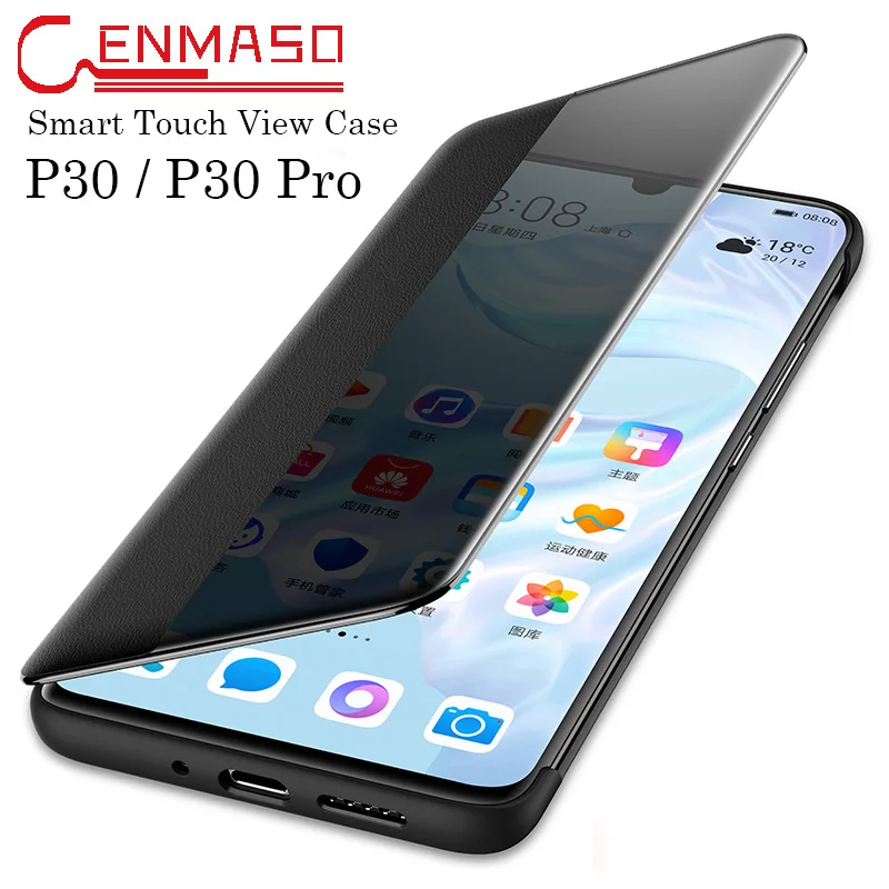 Huawei P30 Pro флип-чехол, официальный huawei P30 чехол, умный сенсорный прозрачный кожаный чехол для телефона P30Pro Funda Capa сумка