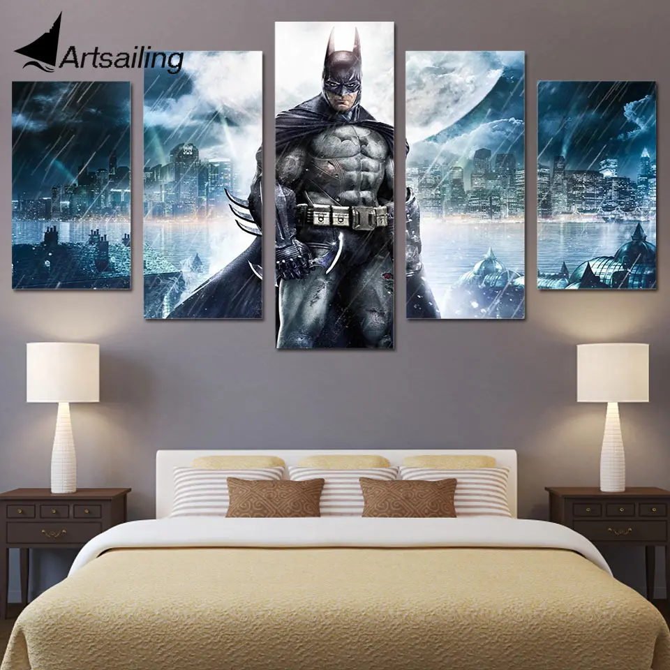 5 Pieces Printed Movie poster Batman Paintings Wall Art Canvas Modular