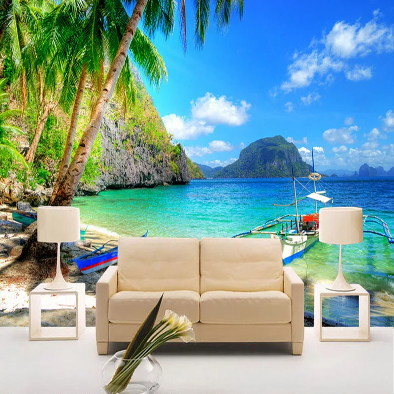 Papel De Parede 3D Beautiful Seaside Landscape Nature Wallpaper Living Room TV Sofa Backdrop Wall Fresco Interior Design Murals