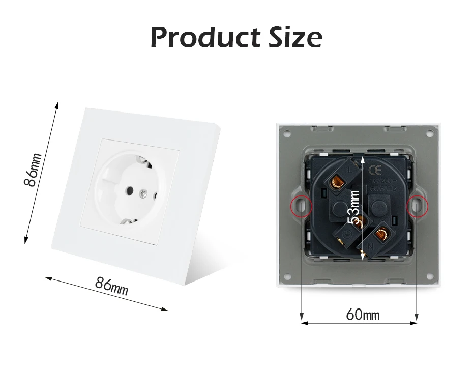 Minitiger Белая настенная пластиковая панель, 1 комплект, разъем питания с заземлением, 16A стандарт ЕС, электрическая двойная розетка 86 мм* 86 мм
