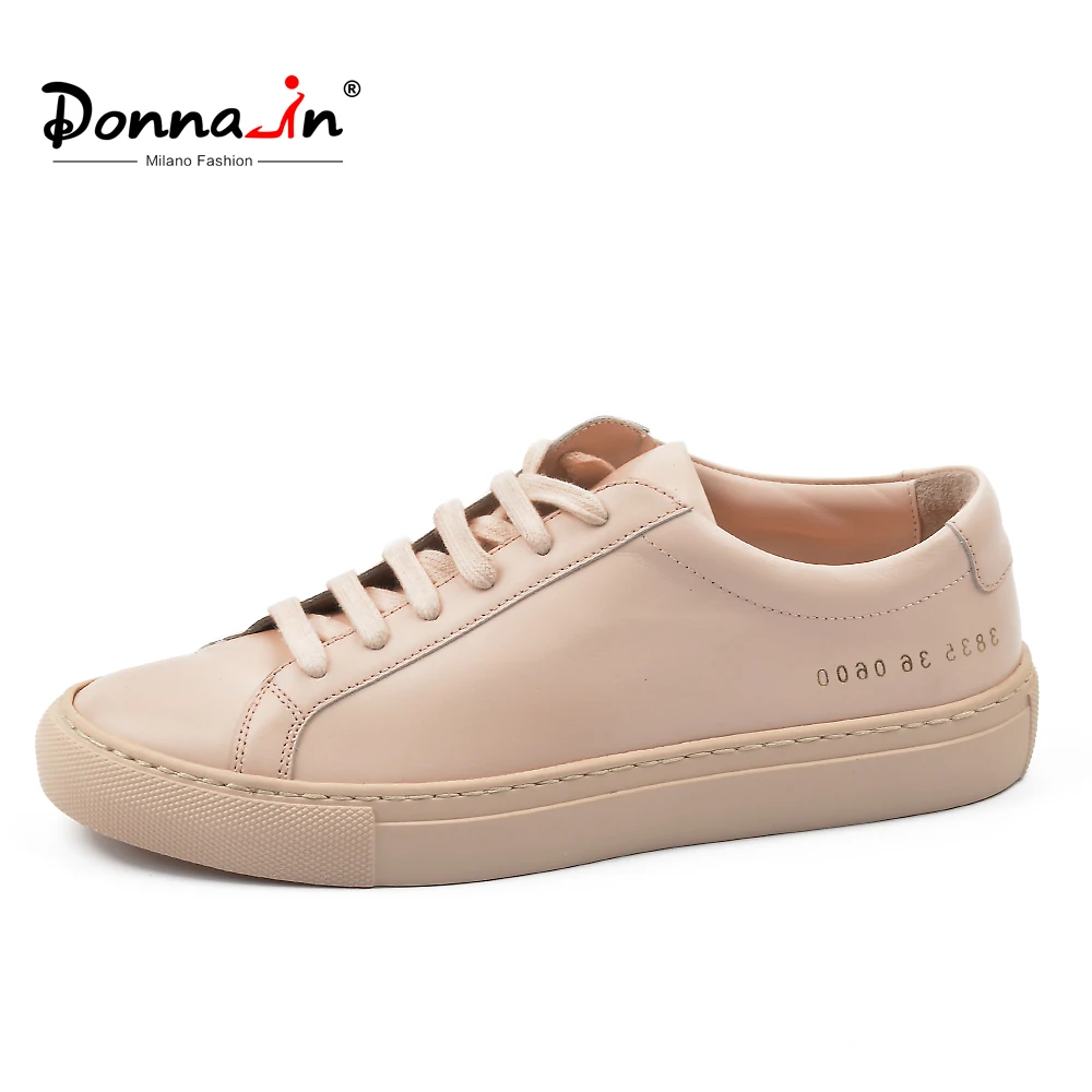 Donna en zapatillas de deporte de cuero genuino de las mujeres planos de tacón bajo plataforma encaje de moda Zapatos transpirables zapatos de las mujeres 2018 blanco nude - 1