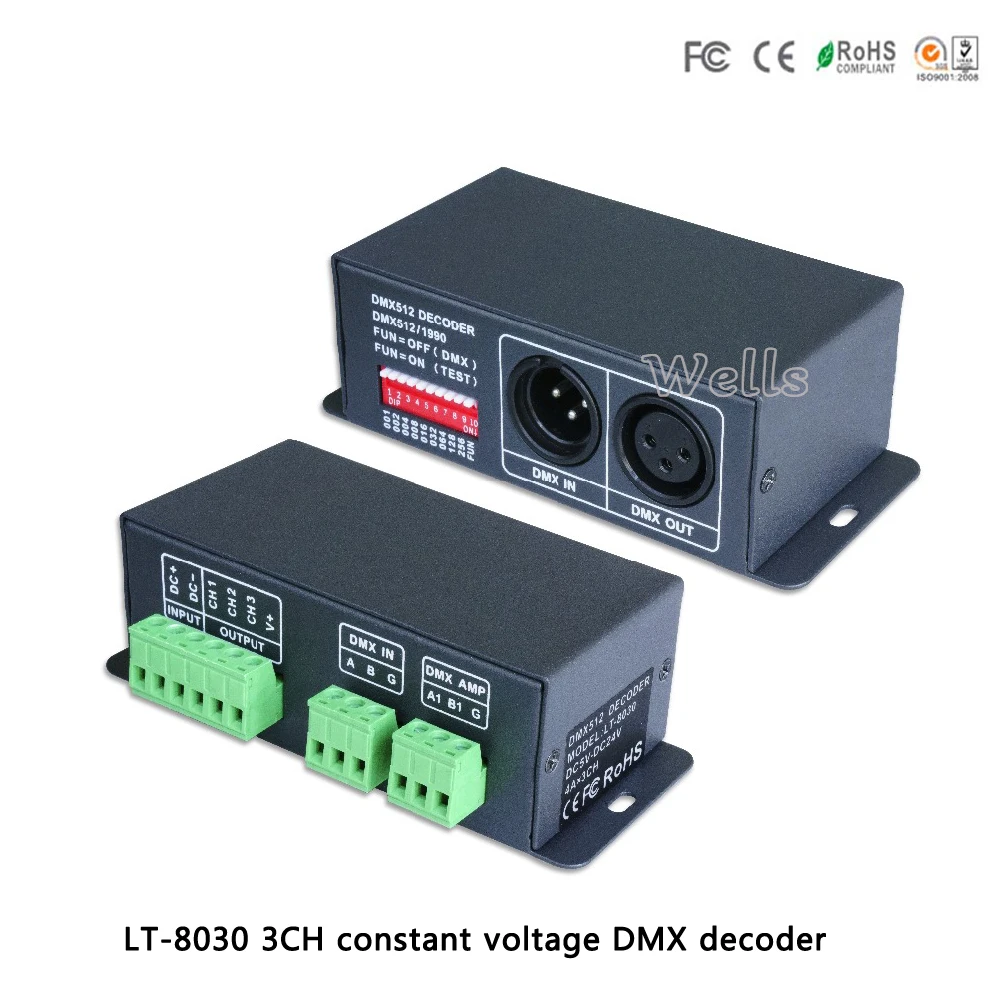 LT-8030 светодио дный постоянное напряжение DMX-PWM декодер DC5-24V вход; 4A * 3 выходной канал светодио дный comtroller для светодио дный лампы