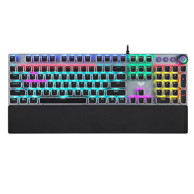 Игровая механическая клавиатура с RGB подсветкой, плакированная клавиша с подсветкой, анти-ореолы, макро-клавиши для настольного ноутбука+ поддержка запястья - Цвет: Черный