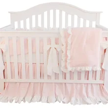 Комплект постельного белья из 3 предметов с рюшами кораллового и розового цвета для детской кроватки, постельное белье для маленьких девочек, детская юбка для детской кроватки, простыня для кроватки(без бампера
