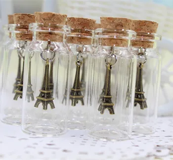 

100 X Vintage Mini Cork Wishing Bottles Creative Christmas Ornament Glass Vials With EIffel Tower in