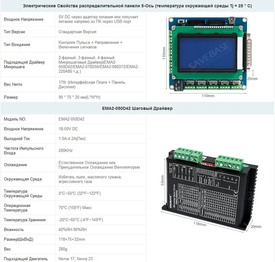 Модернизированный 5 Осевой Комплект Стандартная Плата и EMA2-050D42 Microstep Драйверы