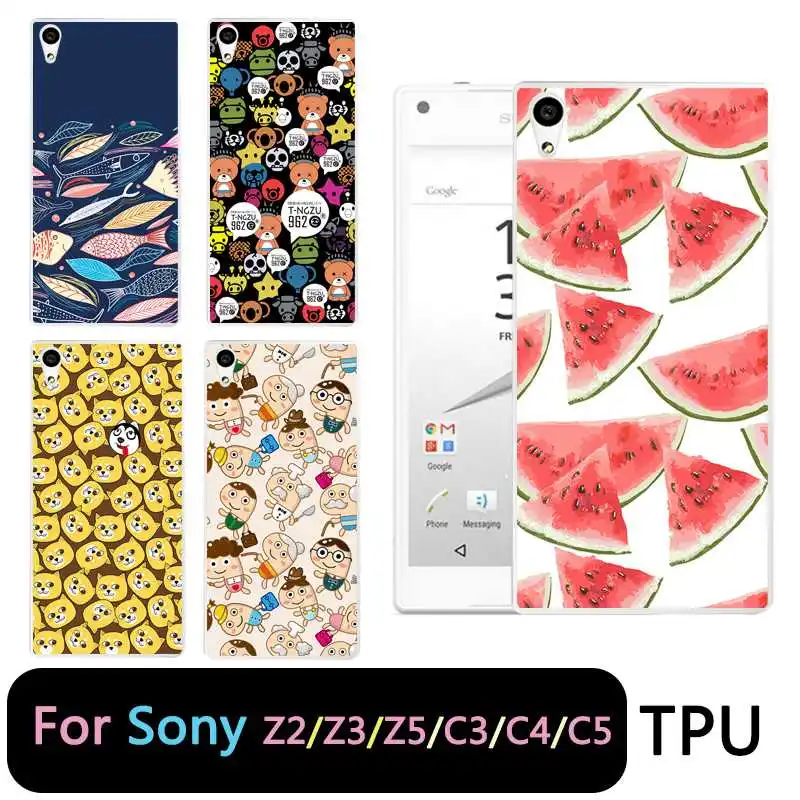 QMSWEI TPU Clear Soft Phone Case For Sony Z3 Z2 Z5 Z4 Watermelon Bear Fish Silicone Cute Cover C3 C4 C5 Free Shipping |