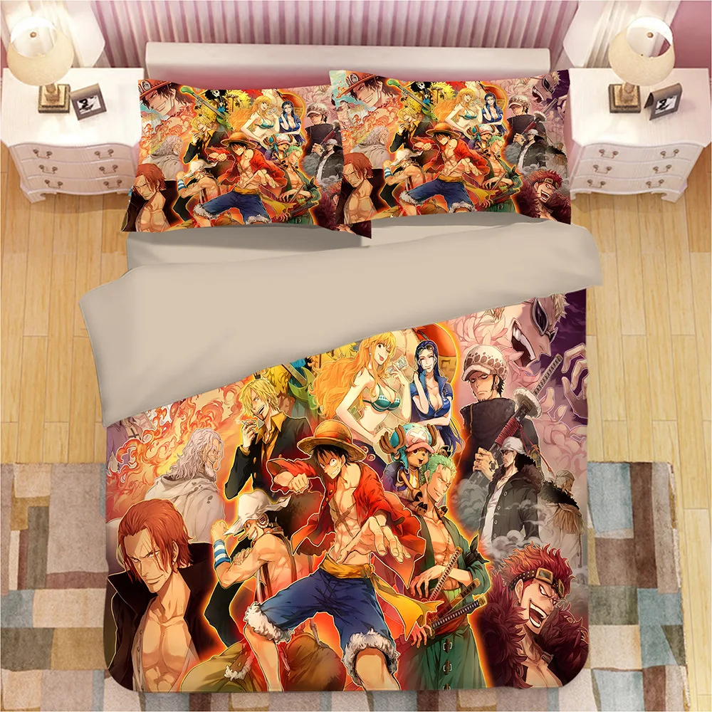 

Duvet Cover Cartoon animation One Piece Naruto 3pcs British Style Family student dormitory Quilt cover pillowcase Home Textile
