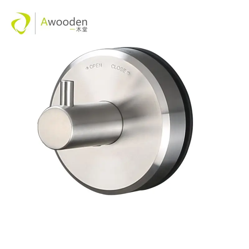 Awooden towel hook self adhesive NO DRILLING vacuum suction cup metal brushed finish for bath toilet kitchen garage storage