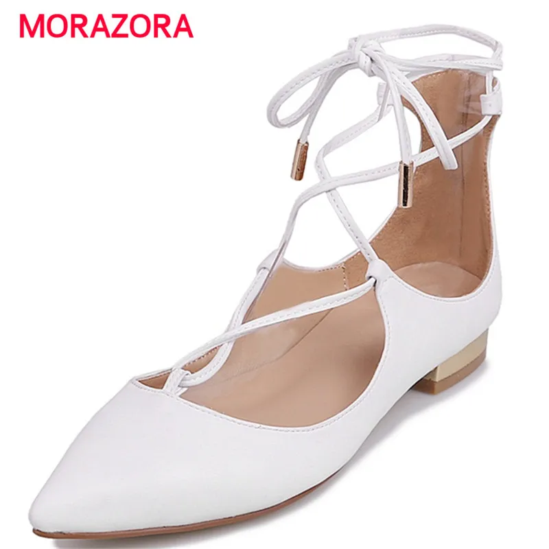 

MORAZORA Med heels shoes woman sexy fashion summer shoes genuine leather single shoes solid lace-up women pumps big size 34-40