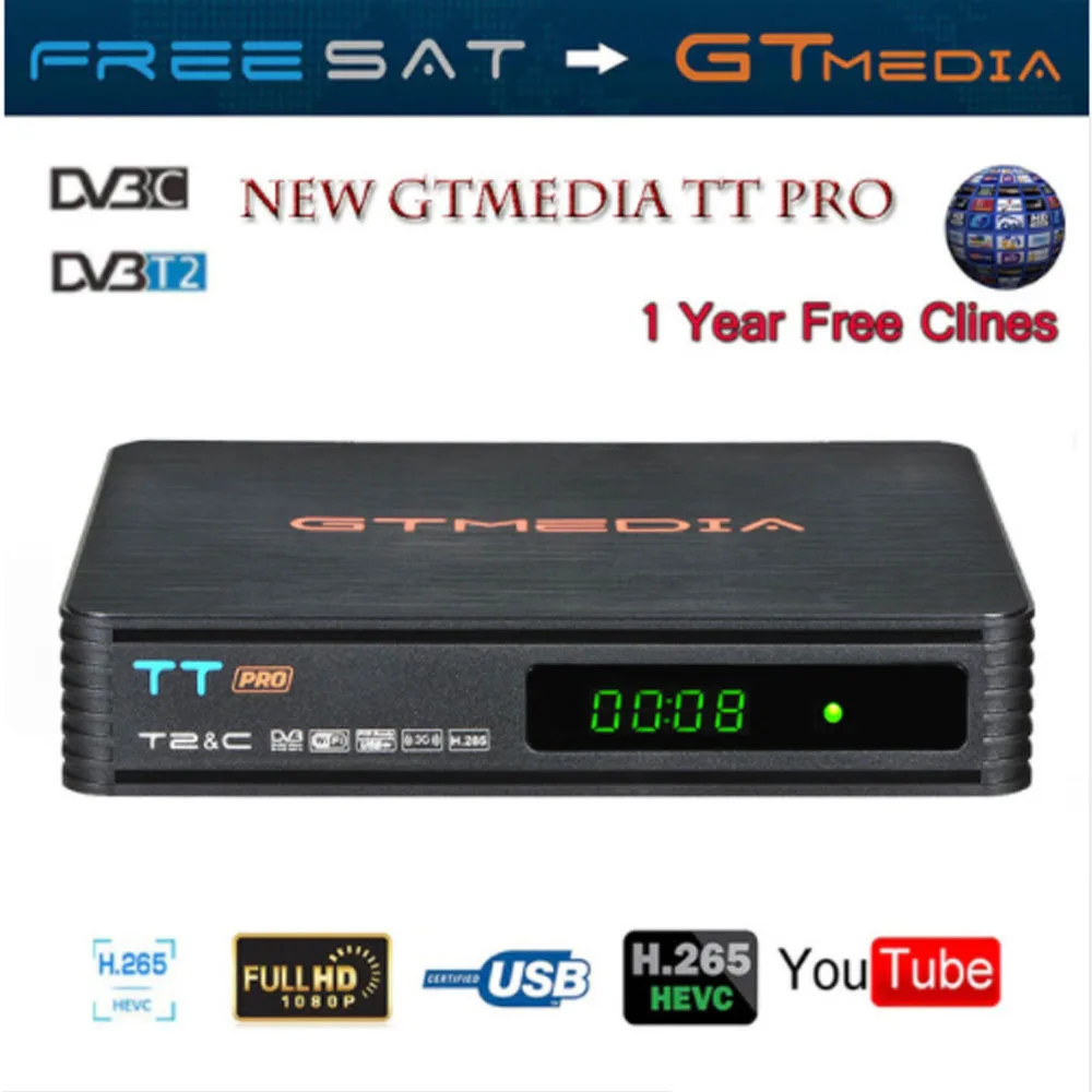 GTMEDIA TT PRO DVB-T2/T Terrestria Receiver HD Digital TV Tuner Receptor MPEG4 DVB T2 H.264 Terrestrial TV Receiver DVB-C TV BOX