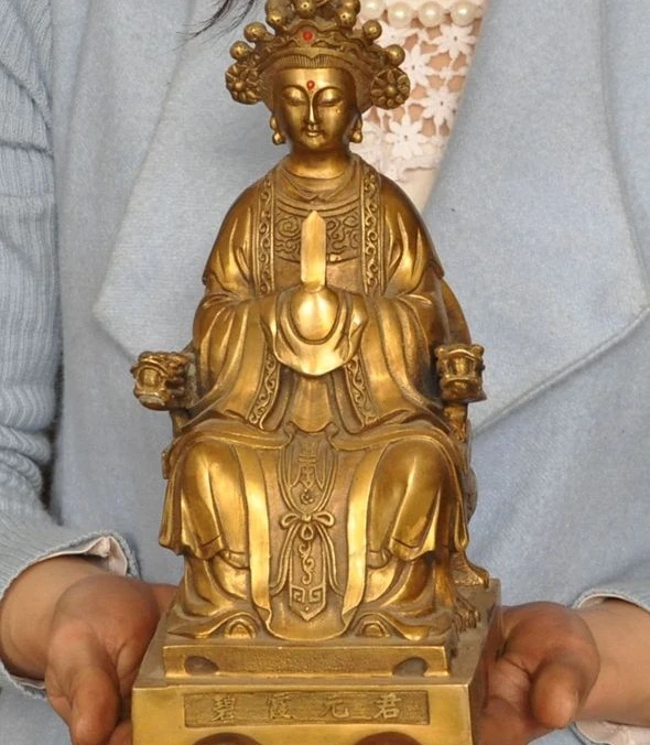 

10" Chinese Taoism Bronze Bless beings Bixia Goddess Mount Tai YuanJun Statue