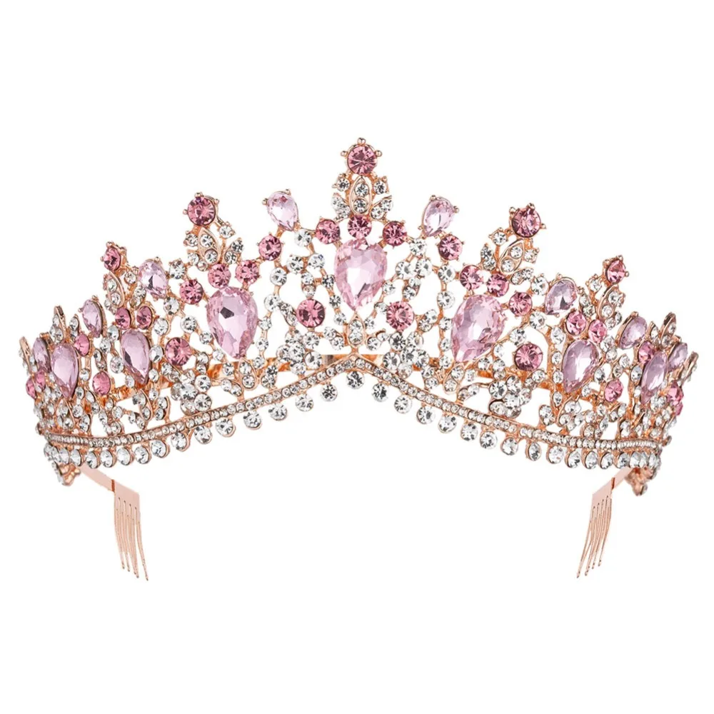 New Baroque Gold Bridal Girl Prom Jewelry Rhinestone Crown Tiara Comb HeadBand 