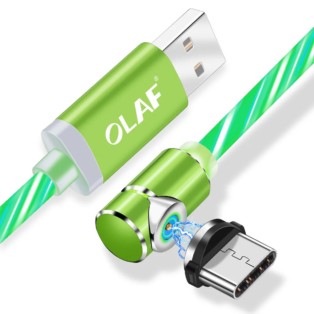 OLAF L-Line Magnetic USB Charging Cable, Type-C USB C Cable, 90 Degree LED Magnetic Cable for iPhone X 8 7 Plus Micro USB Cables Green Magnetic Type C Cable
