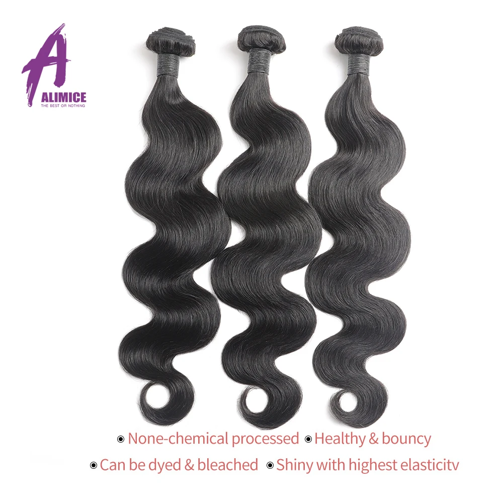 FREE FRONTAL Alimice Peruvian Body Wave Hair Bundles 3 Piecelot Peruvian Hair Weave Bundles Remy Human Hair Extensions 8-28  (1)
