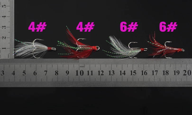 MNFT 10 шт. три крючка рыба муха приманка оптом перо тройные Крючки приманка может быть собрана блестка рыболовный крючок Красный Белый оперение 4 6