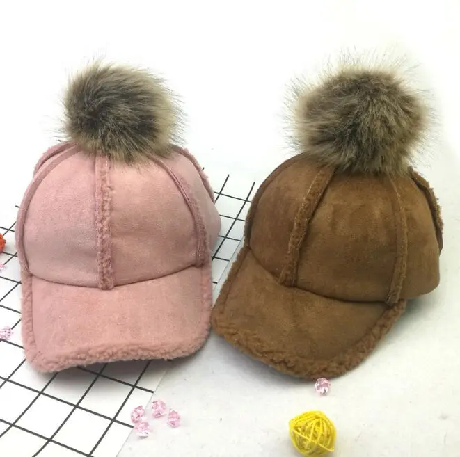 Зимние уличные Женские повседневные меховые шапки из овечьей шерсти, теплые бейсбольные кепки с помпонами, женские съемные бейсболки Bone Gorros