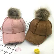 Зимние уличные Женские повседневные меховые шапки из овечьей шерсти, теплые бейсбольные кепки с помпонами, женские съемные бейсболки Bone Gorros