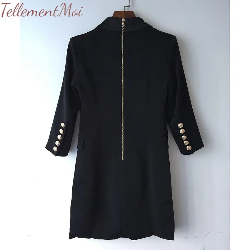 Classic Double Breasted Women's Suit Dress V Neck Long Sleeve Formal Office Lady Pocket Coat Black Jacket Outwear Blazer Dress