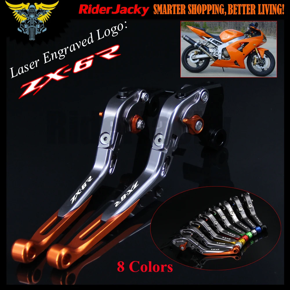 С логотипом для Kawasaki ZX 6R ZX6R 2000 2001 2002 2003 2004 оранжевый и титановый CNC Регулируемый