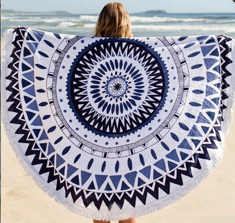 2016 New Summer Large Microfiber Printed Round Beach Towels With Tassel