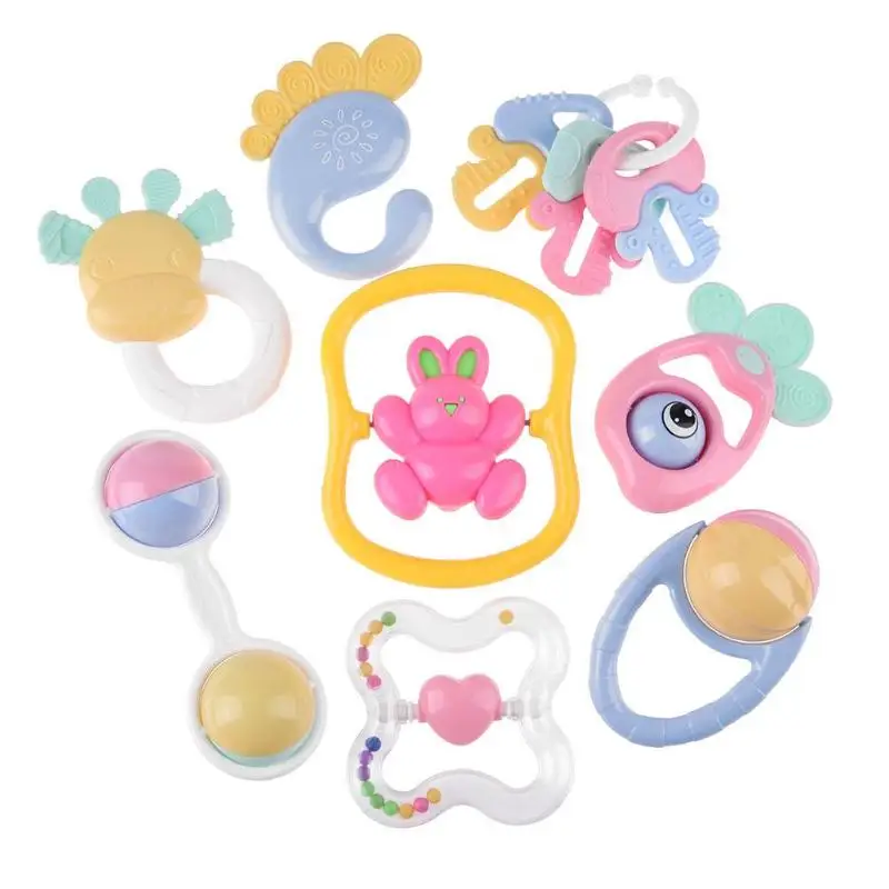 Baby Teether Cute Cartoon Rattles 8pcs/Set Baby Rattles Teether Toy