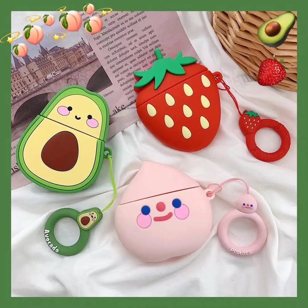 

3D Fruit Avocado Strawberry Peach Earphone Headset Accessories Silicone case For Apple Airpods Wireless Bluetooth Headset bags