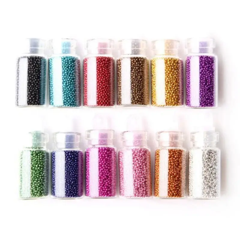 12pcs 3D Nail Art Decoration Mini Bottles Caviar Glitter Glass Manicure Beads Balls Decoration Manicure Tool Shellhard