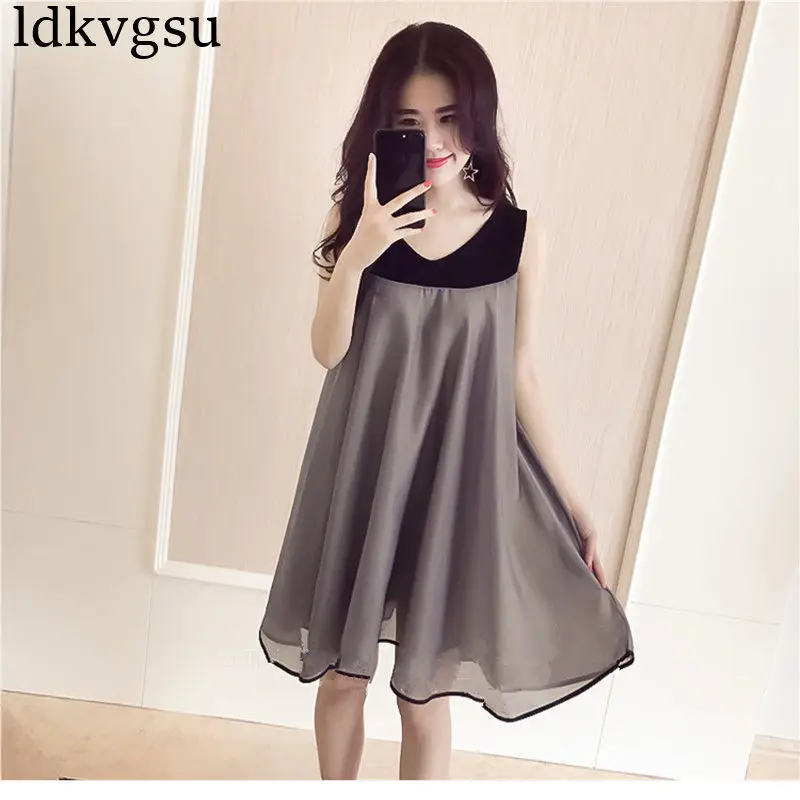 

2018 Fashion Splice Sleeveless Chiffon Maternity Dresses for Pregnant Women Summer Maternity Clothes for Pregnancy Dress A733