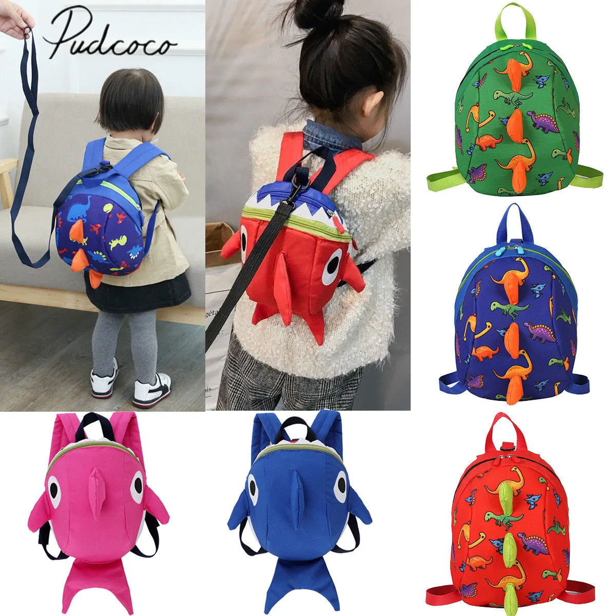 

2019 New Kids Safety Harness Leash Anti Lost Shark Backpack Strap Bag For Walking Toddler 3D Dinosaur Cartoon School Bags