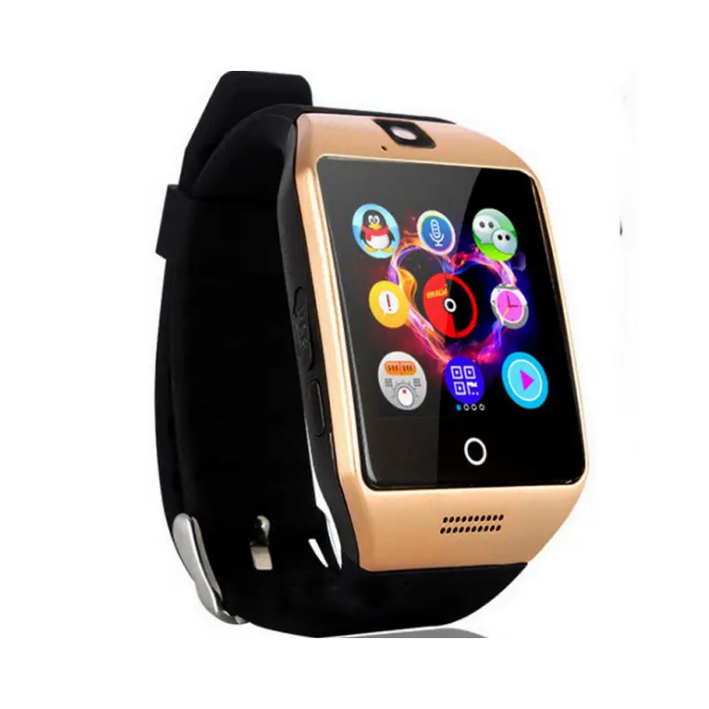Mew Bluetooth Смарт часы для мужчин Q18 с сенсорным экраном большая батарея поддержка TF sim-карта камера для Android телефон Smartwatch - Цвет: Gold