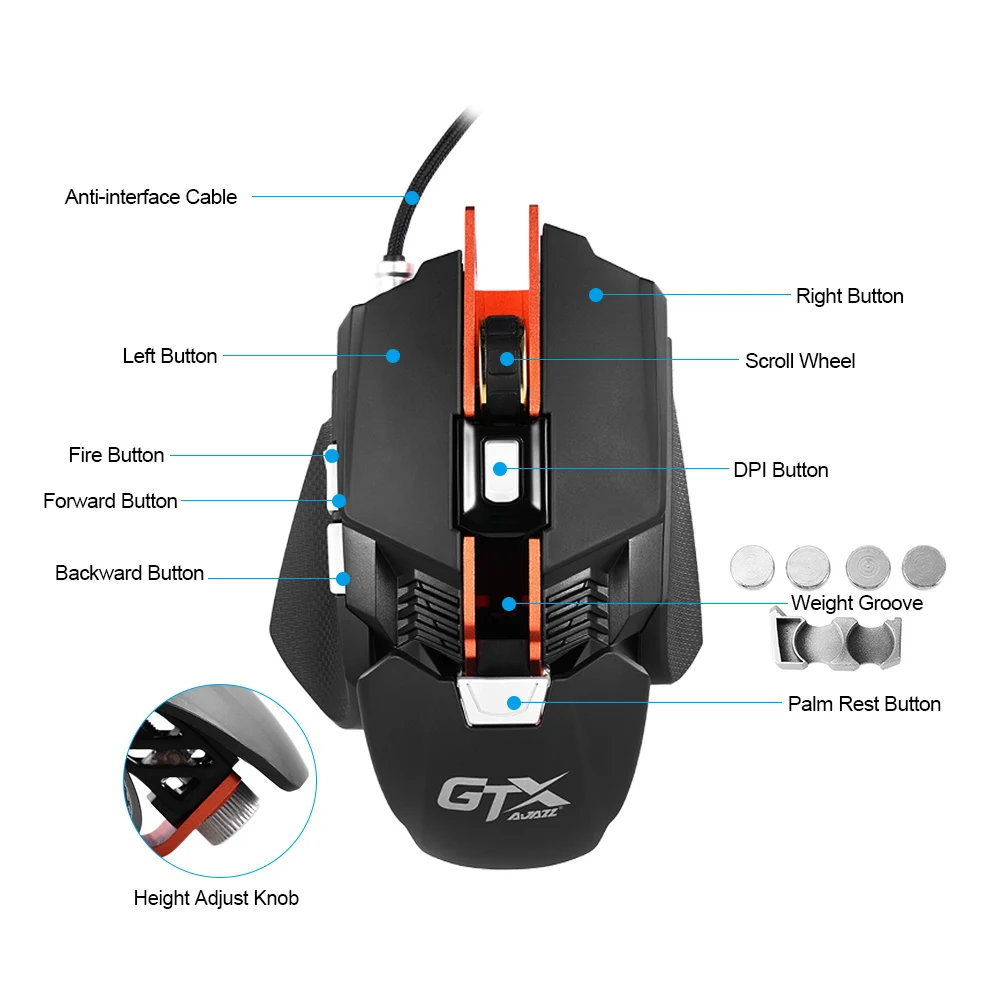 AJAZZ GTX E sport Gaming Mouse Mechanical Mouse 4000DPI USB Wired Mouse
