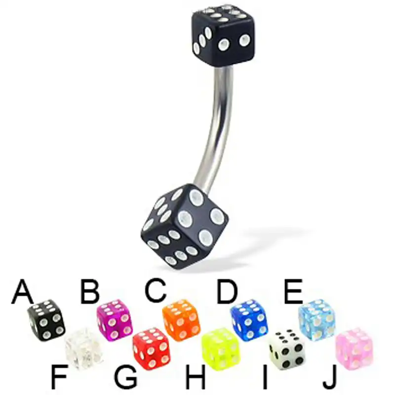 1 Piece 16Gx8x3mm Stainless Steel Dice Eyebrow Ring Micro Bent Barbell Punk Ball Eye Nail Rings
