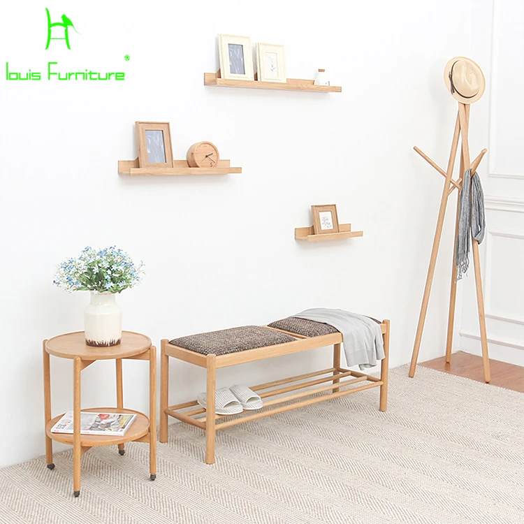 Твердой древесины для обуви табурет хранения вход скамейка Простой Современный японский бревенчатый длинный стул ткань диван