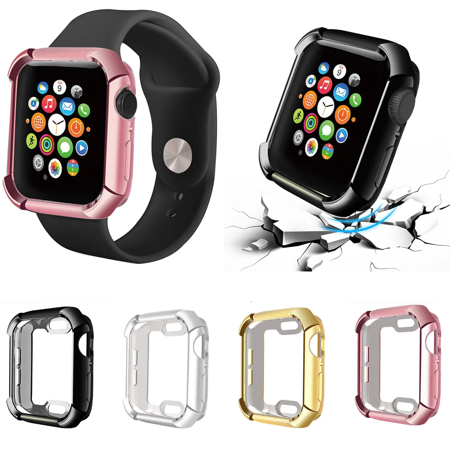 Силиконовый чехол для Apple Watch 40 мм 44 противоударный мягкий из ТПУ с покрытием iWatch