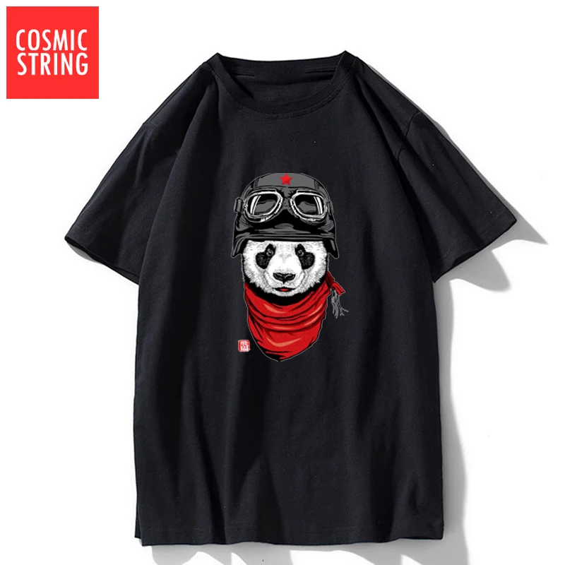 

COSMIC STRING top quality 100% cotton panda print men Tshirt casual summer loose men T shirt male men t-shirt mens tee shirts
