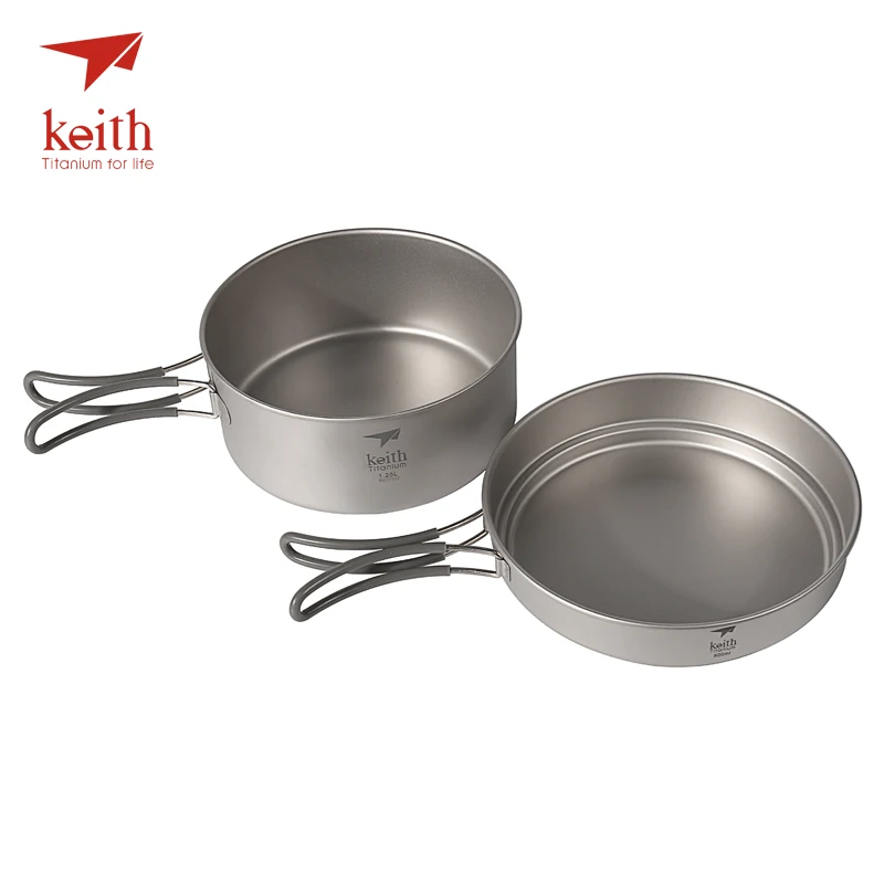 

Keith Titanium Cookware Foldable Cookware Outdoor Camping Bowls Camping Pot Sets Cooking Pot 1.25L+ Frying Pan 800ml Ti6017