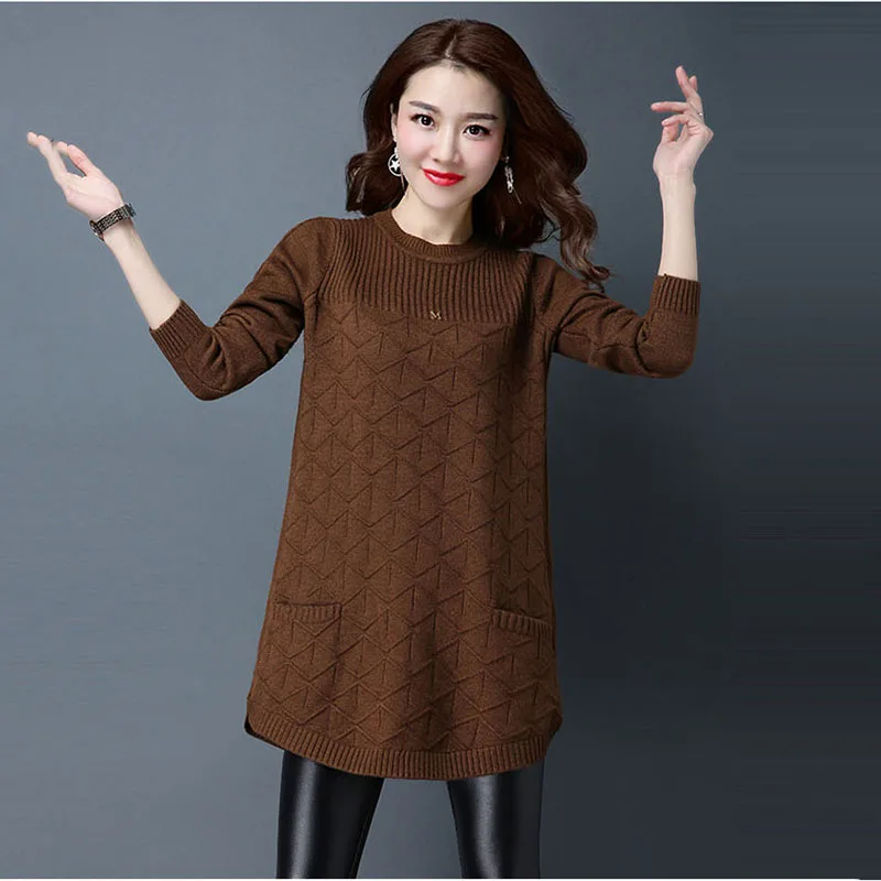 Новинка, корейский женский осенний свитер с длинным рукавом, женский зимний свободный джемпер, пуловер с круглым вырезом, женский свитер