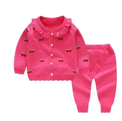 Детский хлопковый свитер, костюмчик для новорожденных, Свитера для мальчиков и девочек, комплект со штанами, трикотажный свитер, кардиган, детская одежда - Цвет: 9