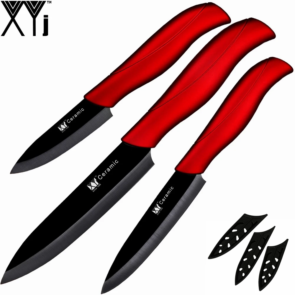 

New Year gift ceramic knife set 3" paring 4" utility 5" slicing knife and black blade+red handle XYj new year kitchen knives