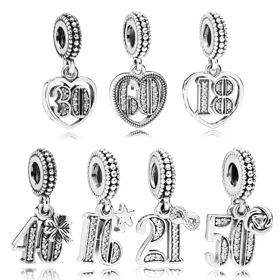 

Authentic 925 Sterling Silver 16 18 21 30 40 50 60 Years Of Love With Crystal Pendant Charm Fit Pandora Bracelet Bangle Jewelry