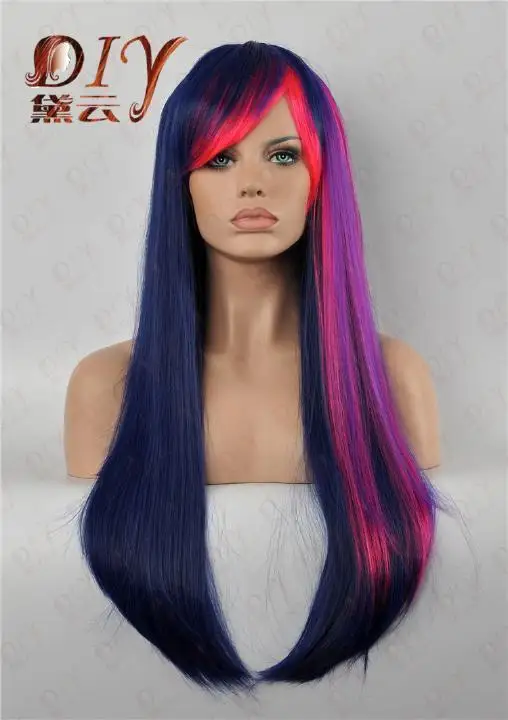 

FREE SHIPPING Hot Sell!!! Fashion Long Straight Multicolor Hair Women Costume Wigs Cosplay Party Full Wig