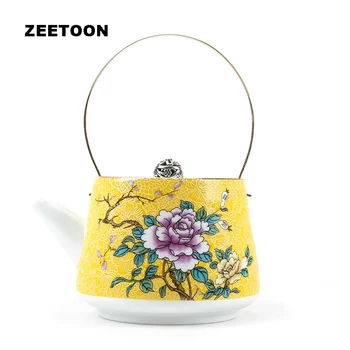 

Boutique Famille Rose Porcelain Teapot Chinese Kung Fu Tea Set Ceramics Hand Carving Flower Peony Pot Creative Home Ornament New