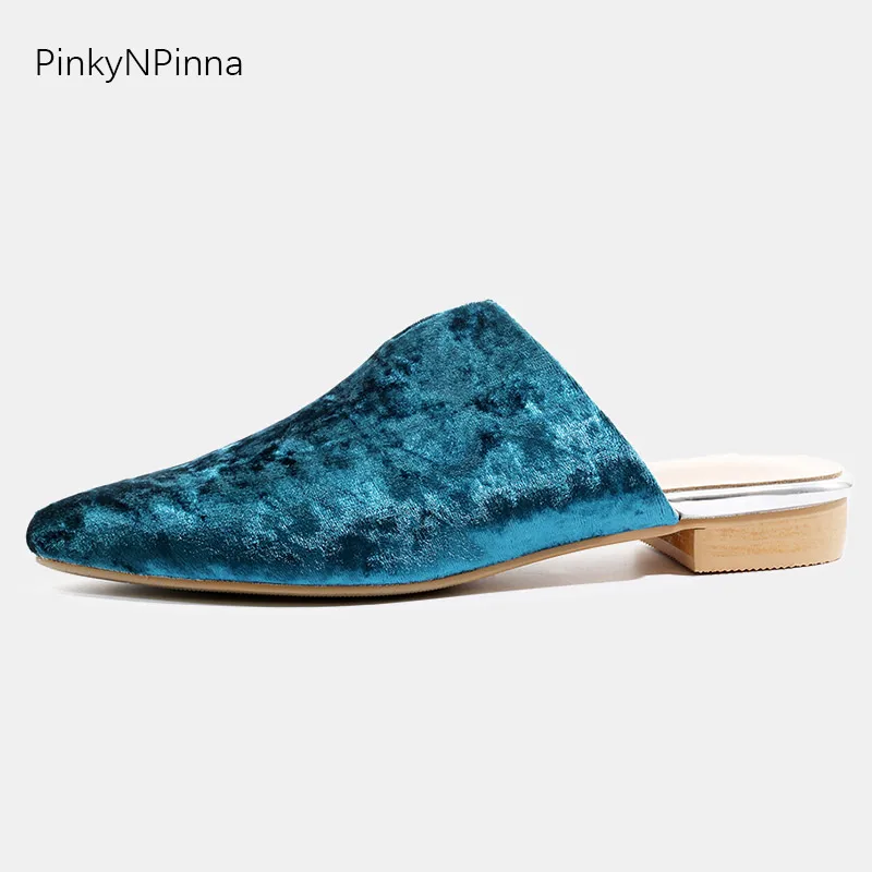 

Luxury Persian style mules slippers women flat velvet genuine leather shoes sheepskin exotic designer fashion summer slides