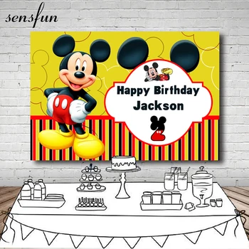 

Sensfun Yellow Red Theme Mickey Backdrop Customized Boys Birthday Party Photography Backgrounds For Photo Studio 7x5ft Vinyl